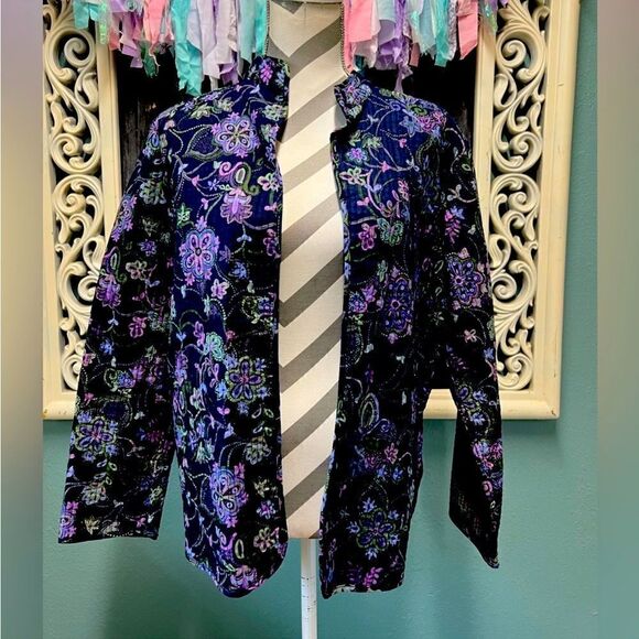 Rebecca Malone Blue Floral Quilted lightweight Jacket - Picture 1 of 8
